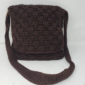 The Sak Handbag Crochet Woven Shoulder Bag Dark Brown Purse